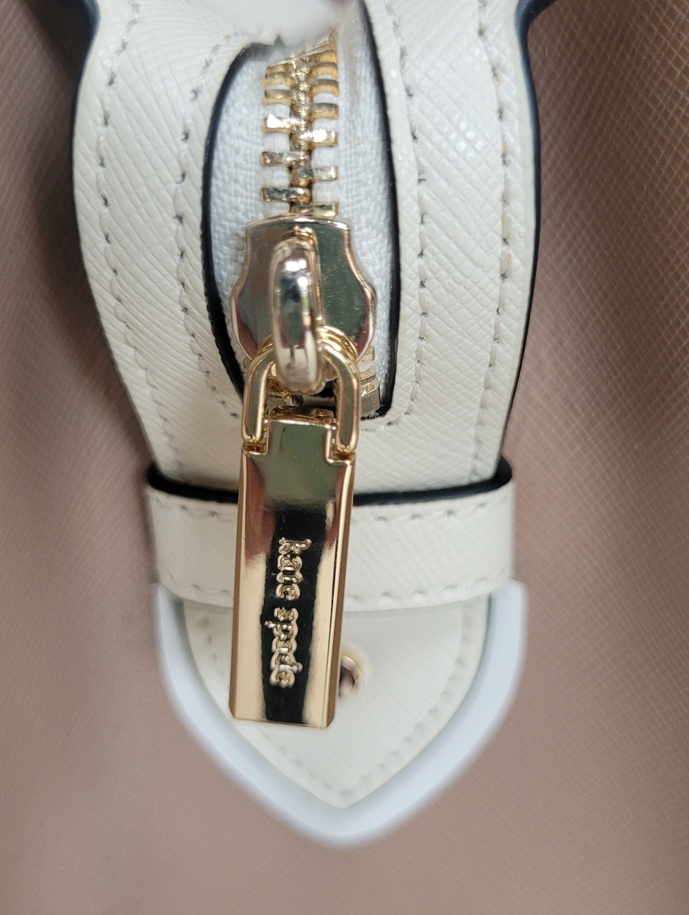 Kate Spade Womens Cream Tan Black Leather Madison Top Zip Medium Satchel - Picture 8 of 12